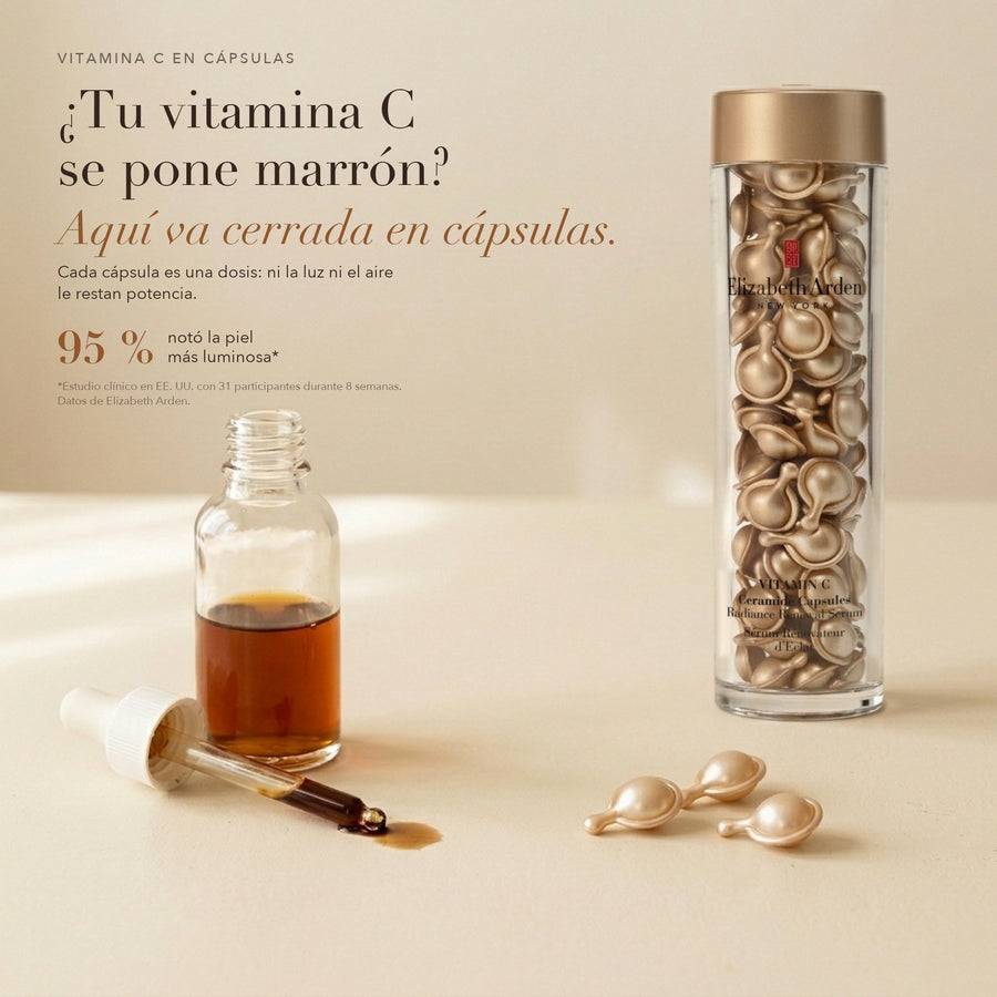 Sérum de vitamina C oxidado frente a las cápsulas de Elizabeth Arden Vitamin C Ceramide