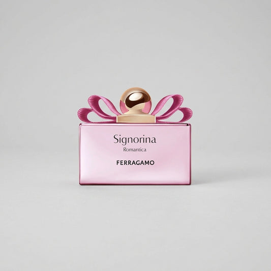 Ferragamo Signorina Romantica eau de parfum 100 ml sobre fondo gris