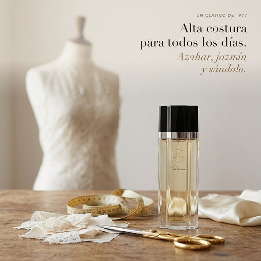 Oscar de la Renta Oscar en un taller de costura con encaje, cinta métrica y tijeras