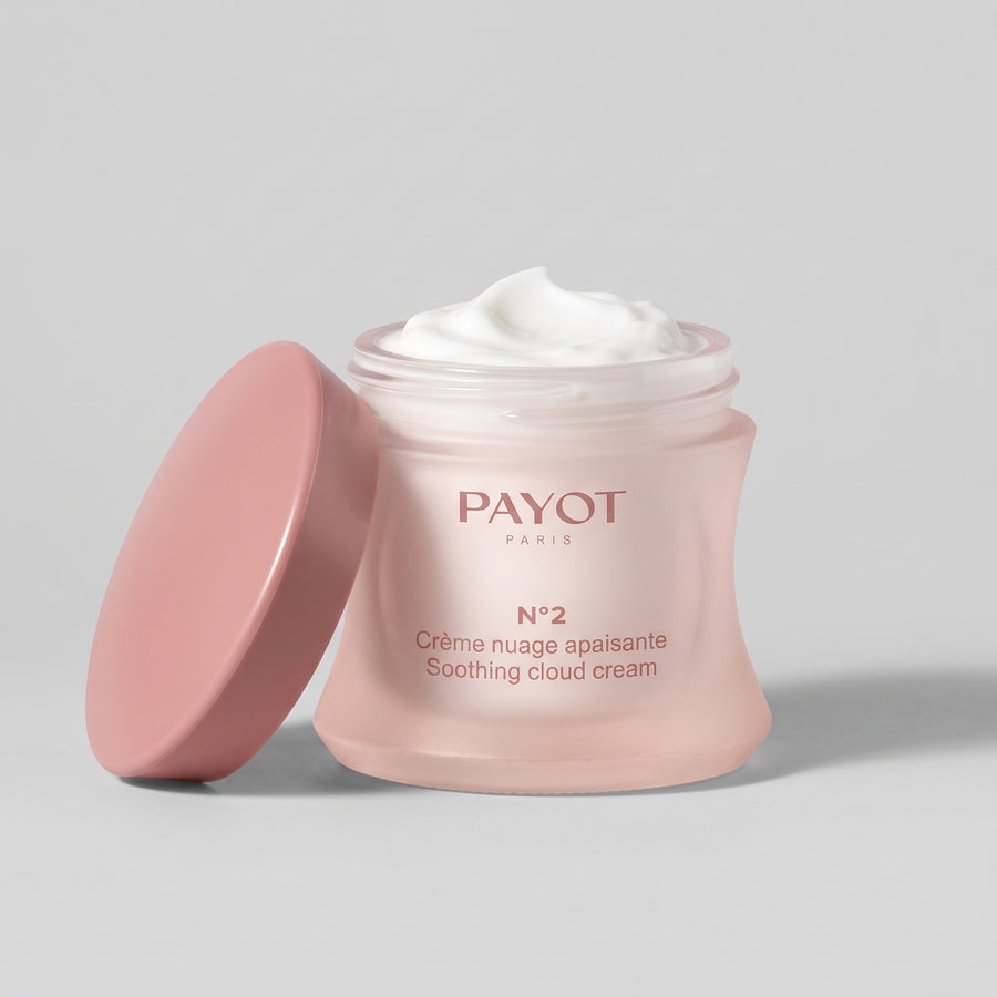 Tarro abierto de Payot N°2 Crème Nuage Apaisante con la crema