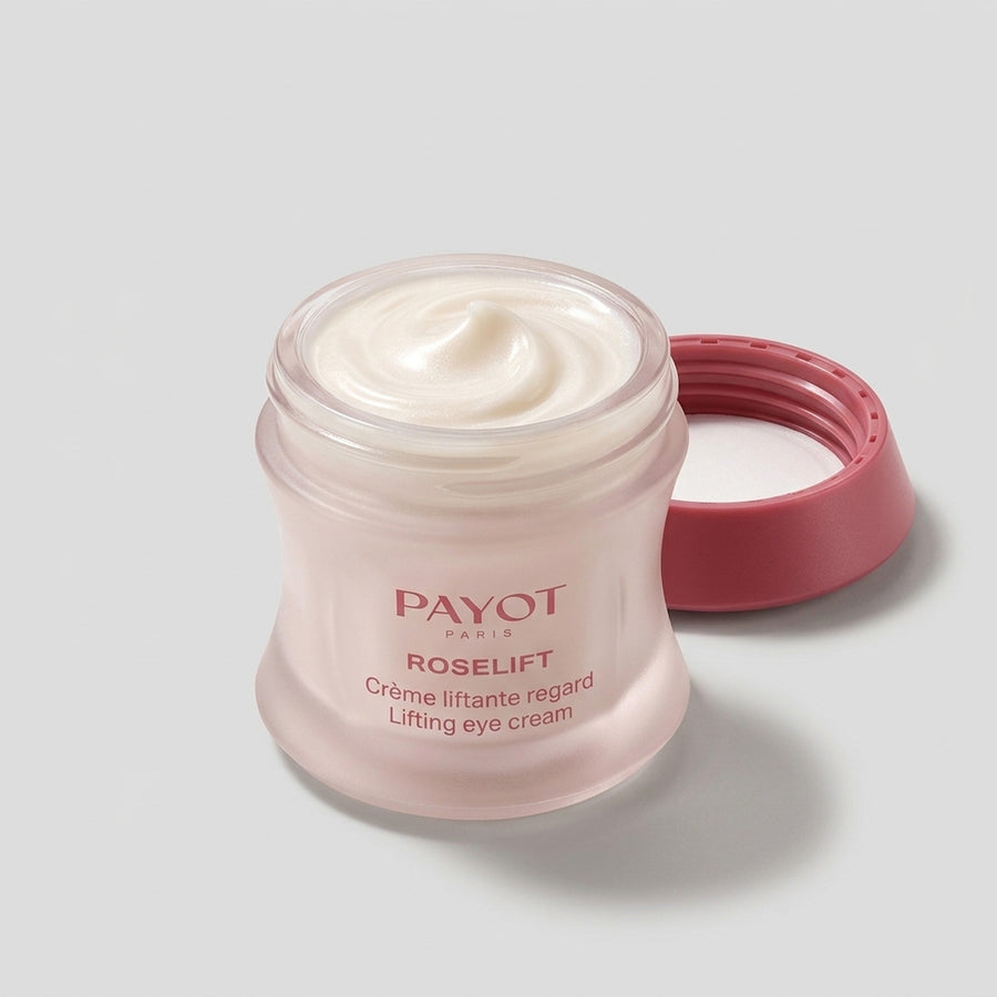 Tarro abierto de Payot Roselift Crème Liftante Regard con la crema