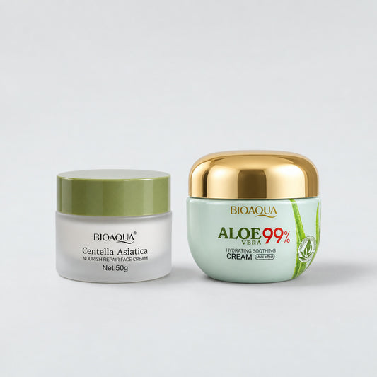 Piel en calma · crema de centella y crema de aloe