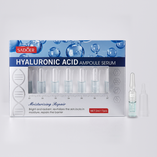 Ampollas de ácido hialurónico SADOER con su caja