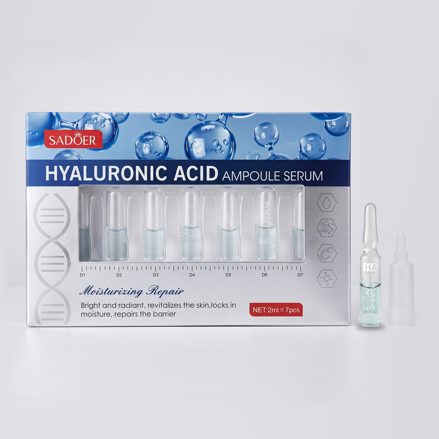 Ampollas de ácido hialurónico SADOER con su caja