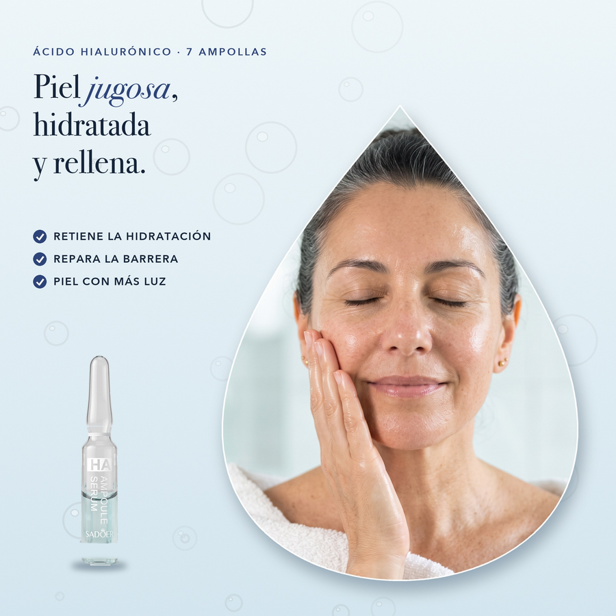 Ampollas de hialurónico SADOER: piel jugosa, hidratada y rellena