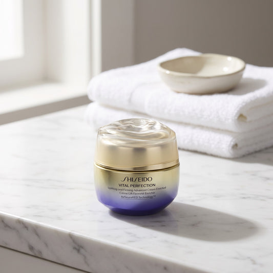 Crema Vital Perfection sobre un lavabo de mármol